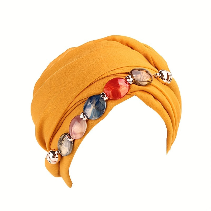 Boho Agate Chain Turban Cap Voile Head Wraps Lightweight Bonnet