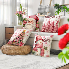Christmas Pillowcase 18in X 18in Santa Claus Snowman Christmas Tree