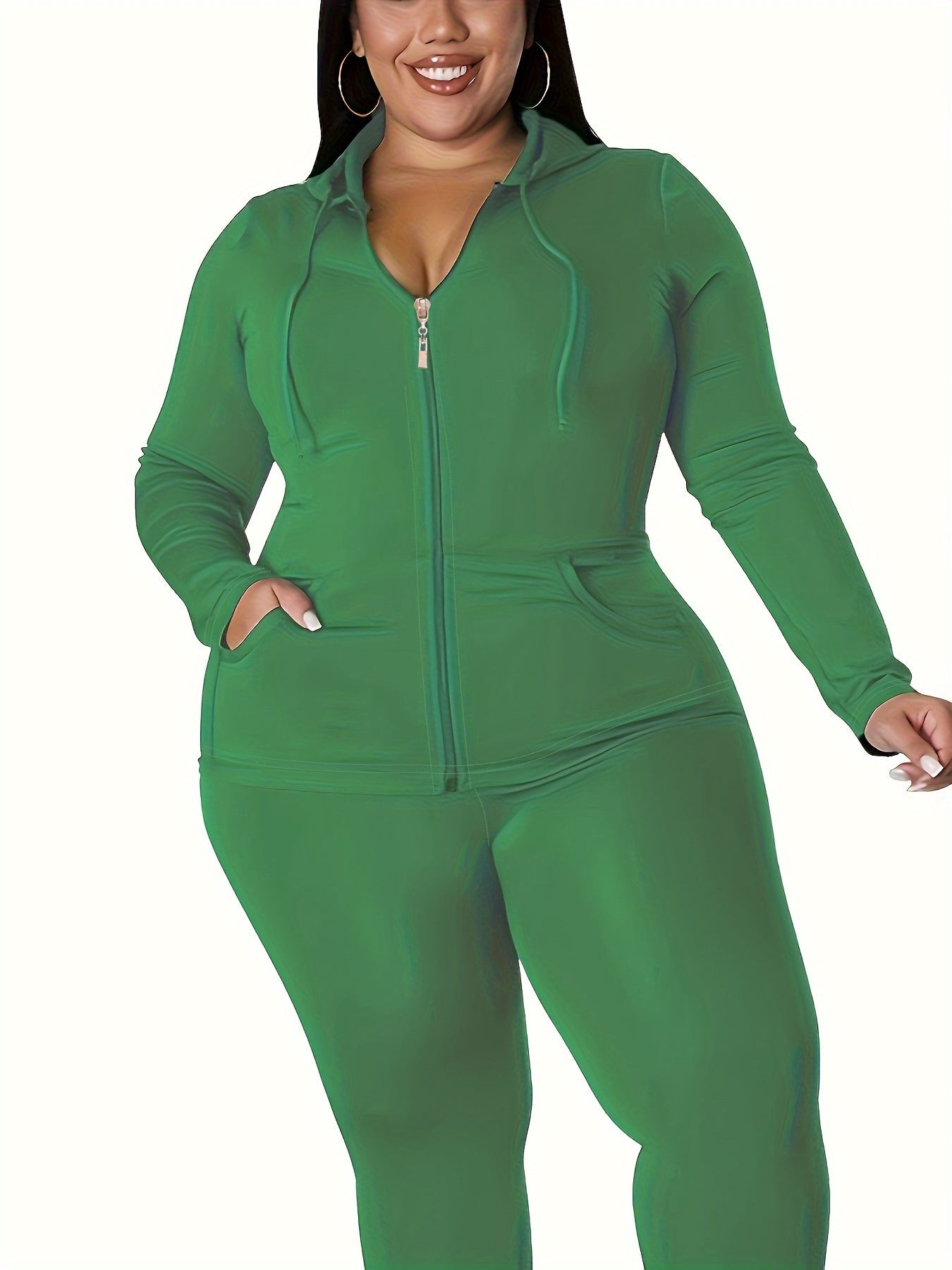 Zip Up Hoodie & Pants Set Women's Workout 2pcs Set