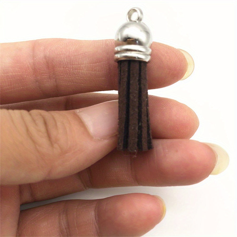 10pcs 38mm Leather Tassel Cap Charms Earring Fringe Keychain Pendant Straps