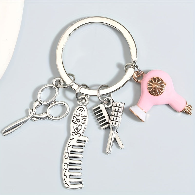Hair Dryer & Scissors Keychain Mini Toy Metal Key Ring Gift For Mother's