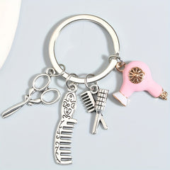Hair Dryer & Scissors Keychain Mini Toy Metal Key Ring Gift For Mother's