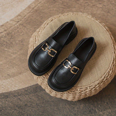 Metallic Decor Chunky Heel Loafers Slip On Shoes