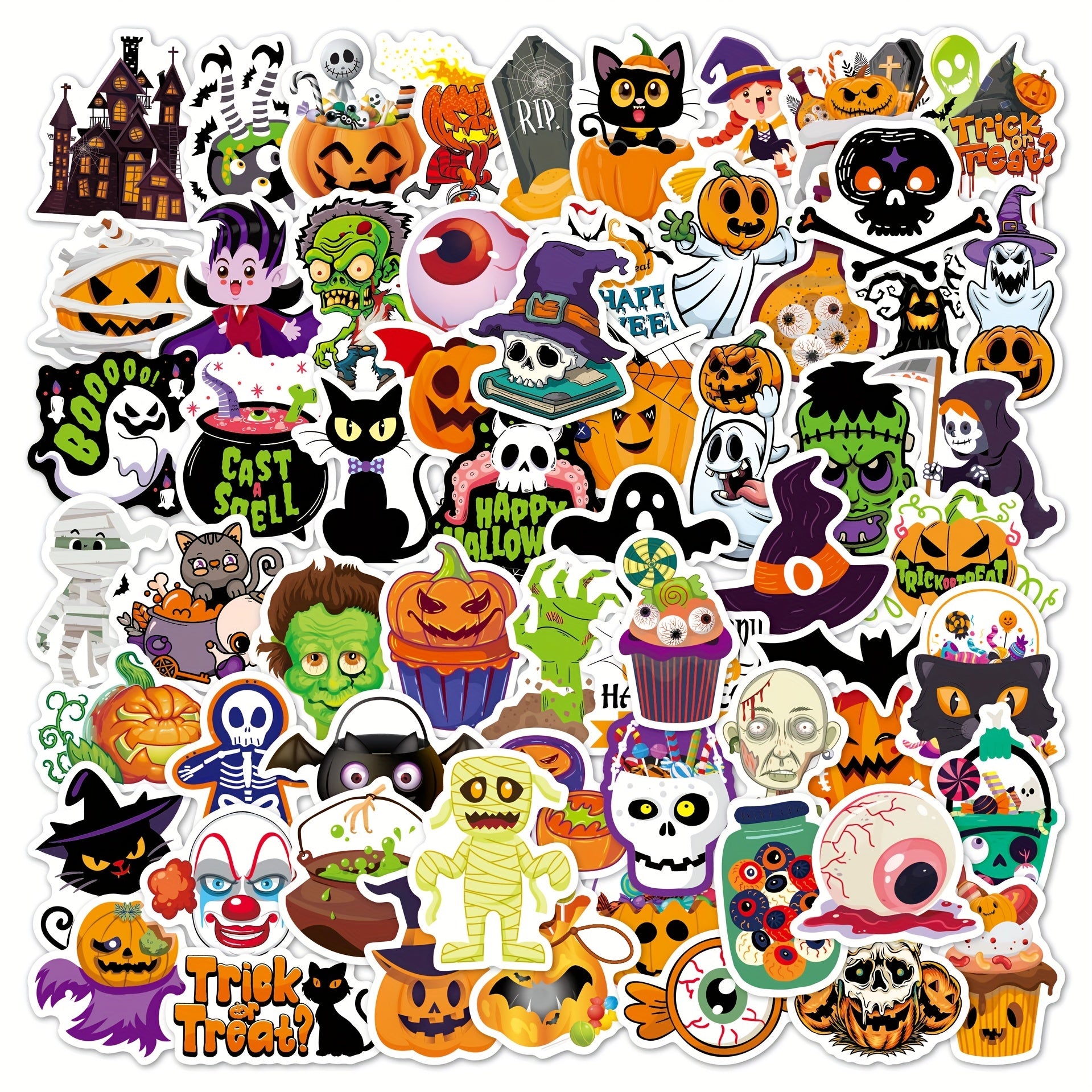 100pcs Halloween Pumpkin Theme Stickers Vinyl Waterproof Holiday Party Stickers