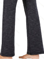 Solid Side Pocket Wide Legs Pants High Waist Bell Bottom Yoga Sports Pants