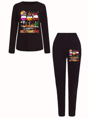  Funny Wine Glasses Print Top & Leggings Set