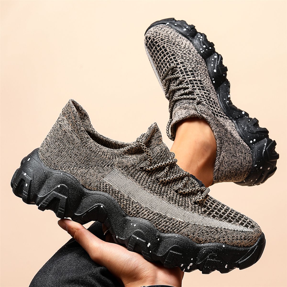 Men's Comfortable Lace Sneakers Casual Sock Elevator Shoes