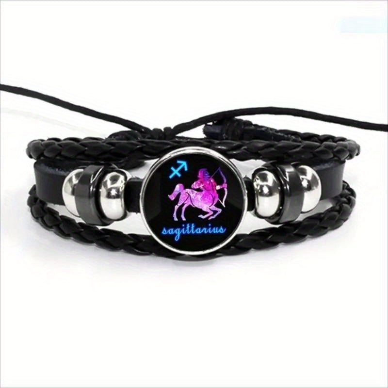 12 Constellation Leather Woven Bohemian Denim Bangle