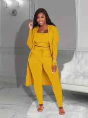Ribbed 3pcs Set Crop Tank Top High Waist Pants Long Cardigan Outfits