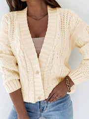 Women's Plus Solid Cable Long Sleeve Button Up Cardigan