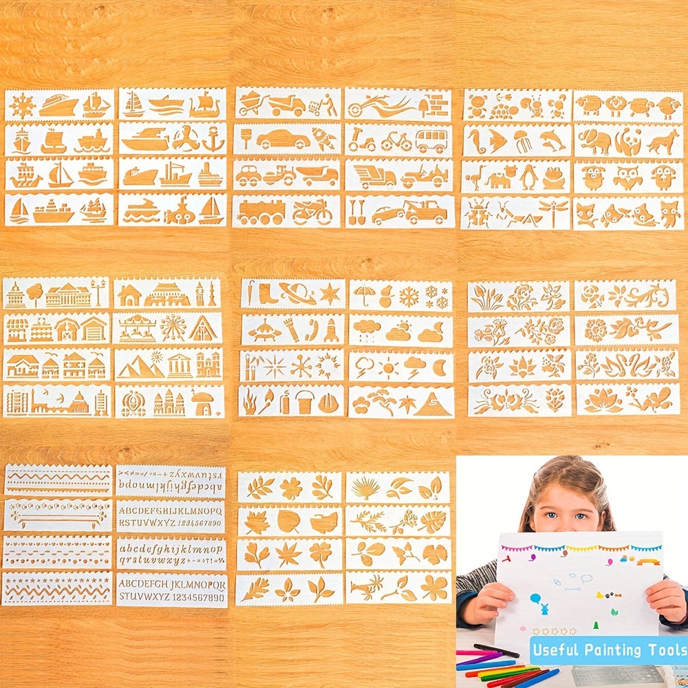 Kids Stencil Set 17 Letter Flower Leaf Weather Building Car & Animal Stencils