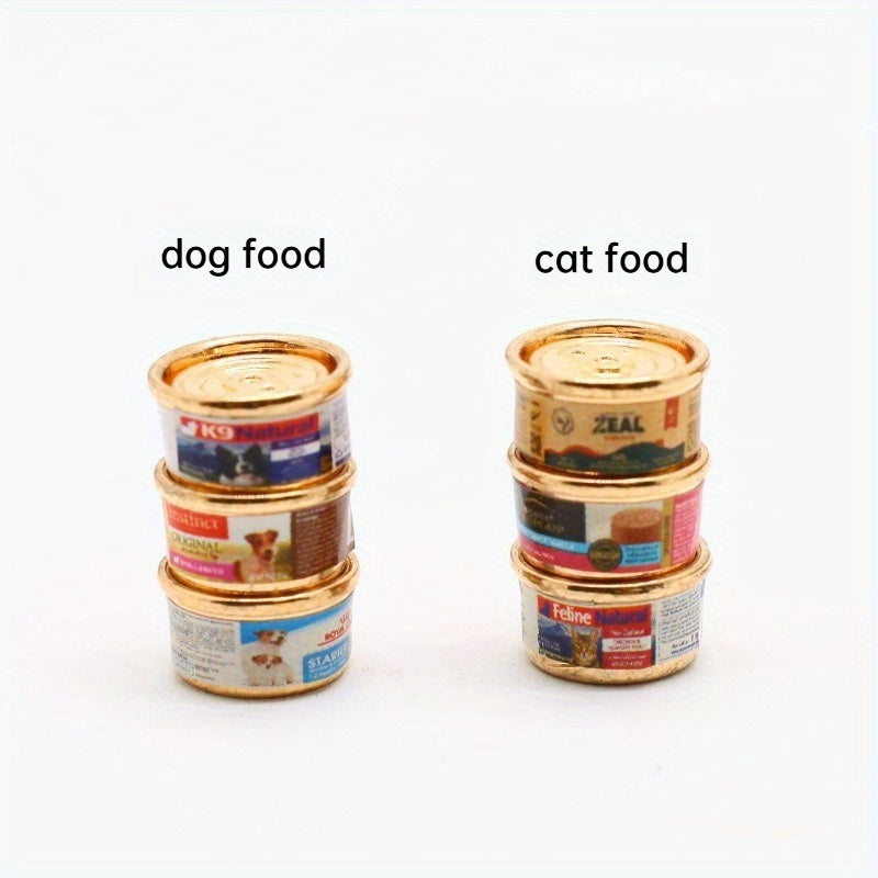 3pcs Dog and Cat Food Cans 1:12 Dollhouse Mini Pet Scene Model