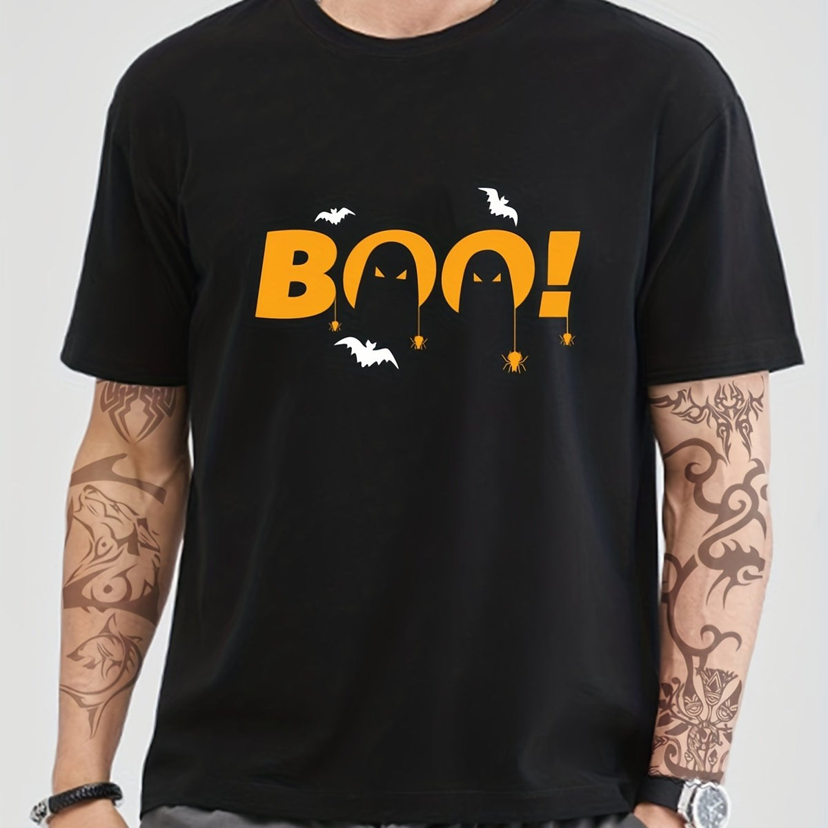Cotton Ghost & Bat Print Halloween Men's Graphic Tshirt