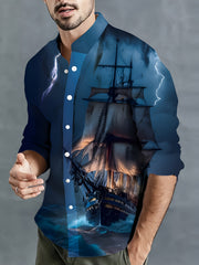 Sailing Boat Pattern Men's Long Sleeve Shirt