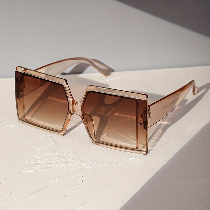 Oversized Square Frame Sunglasses Gradient Lens Wide Temple UV400