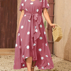  Boho Dress Women's Plus Dot Print Wrap Dress
