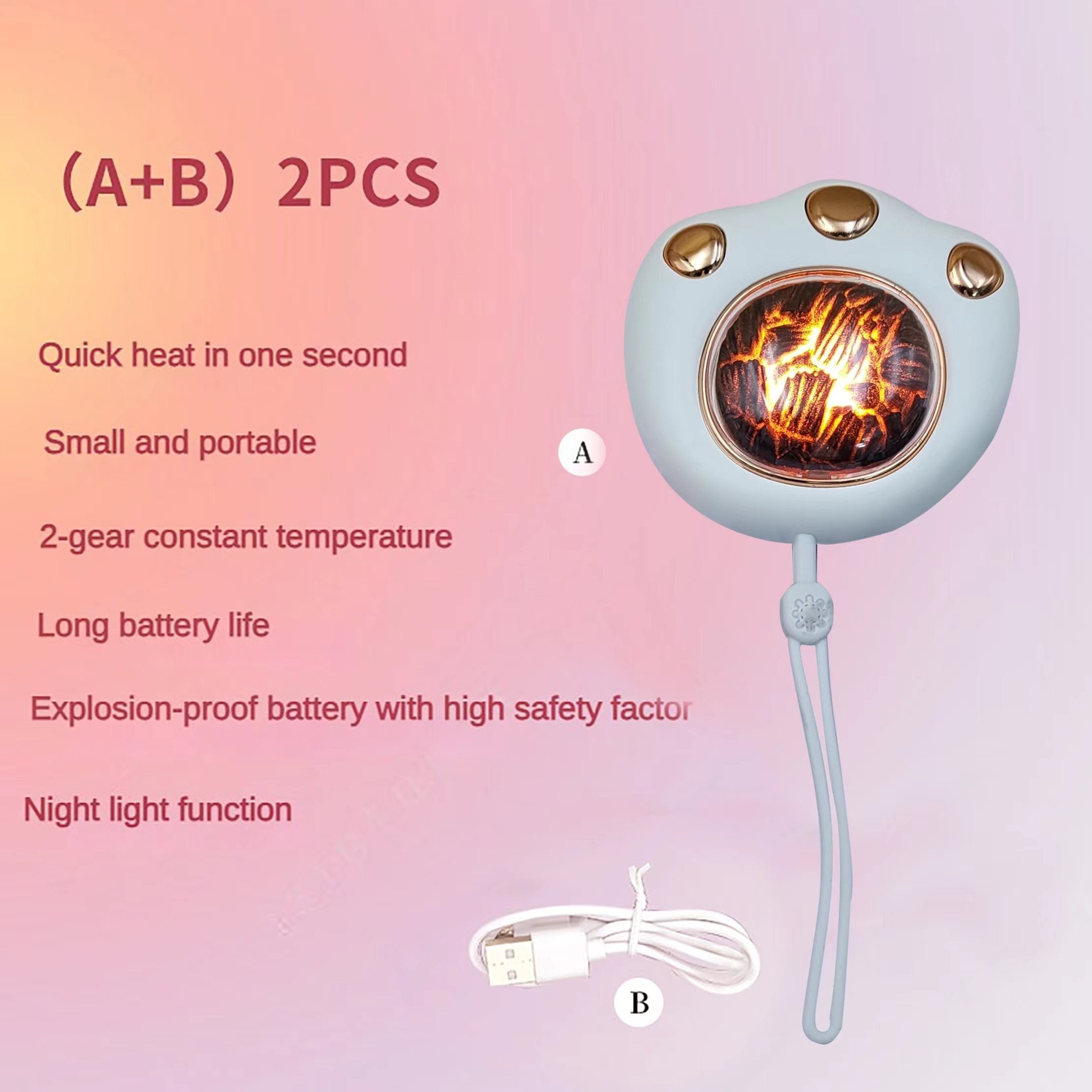 Portable Hand Warmer Night Light 1200mAh