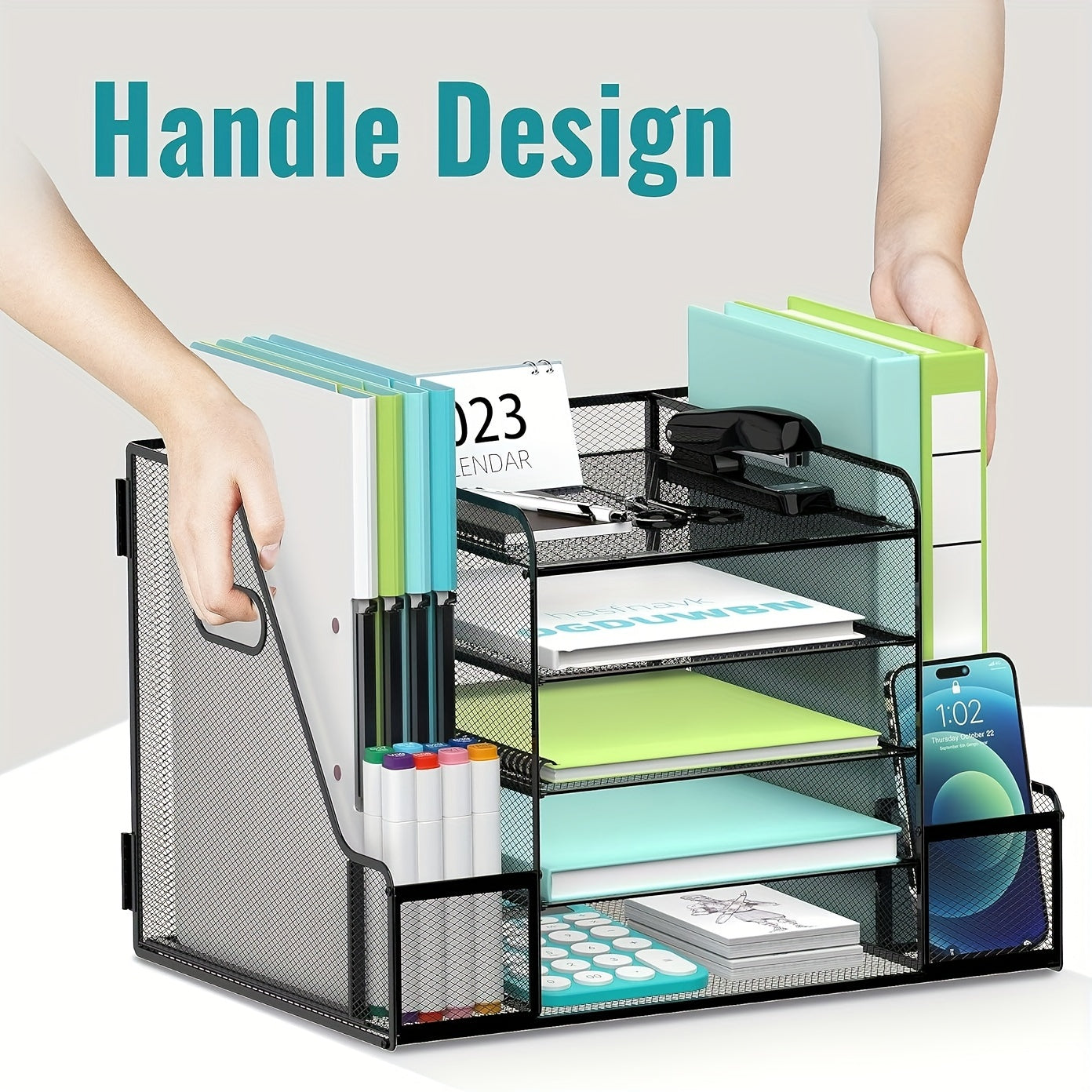 5 Tier Paper Letter Tray Organizer with Journal Clip