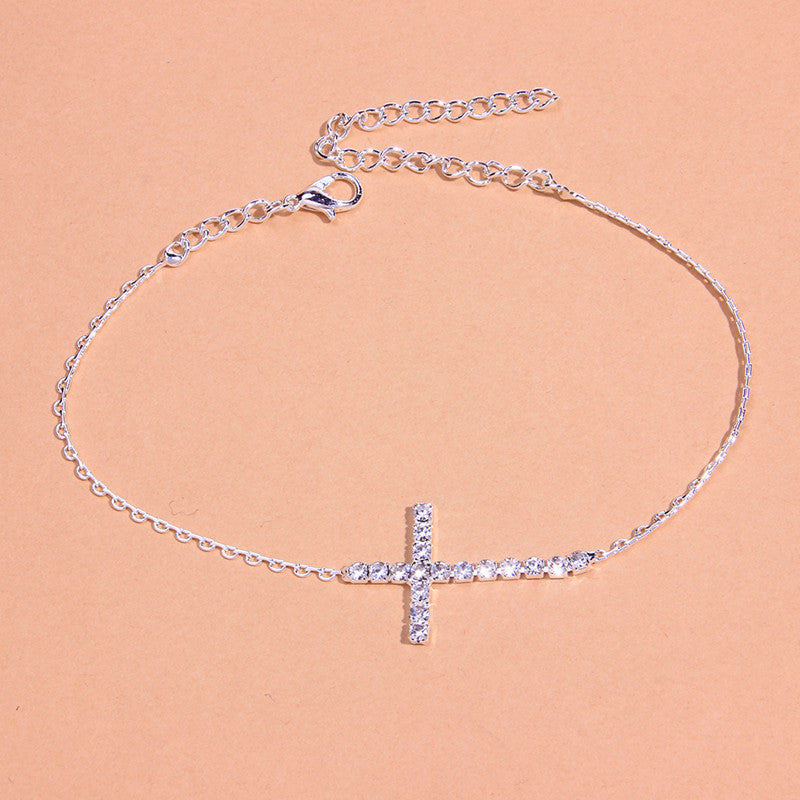 Rhinestone Cross Chain Anklet Dainty Ankle Bracelet