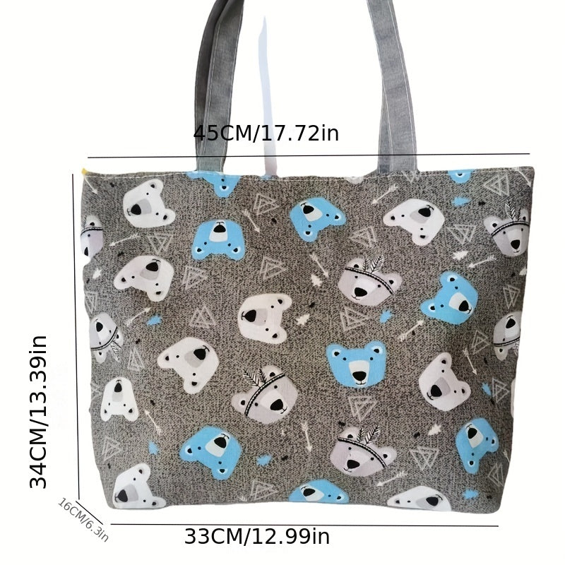 Canvas Vintage Geometric Pattern Tote Bag Large Capacity Shoulder Bag