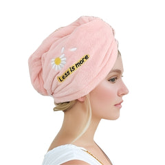 Flower Embroidered Hair Towel Button Coral Fleece Hair Wrap Towel Women Bath