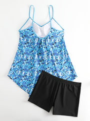  Boho Tankini Set Women's Plus Ditsy Floral Print Tie Front V Neck Cami