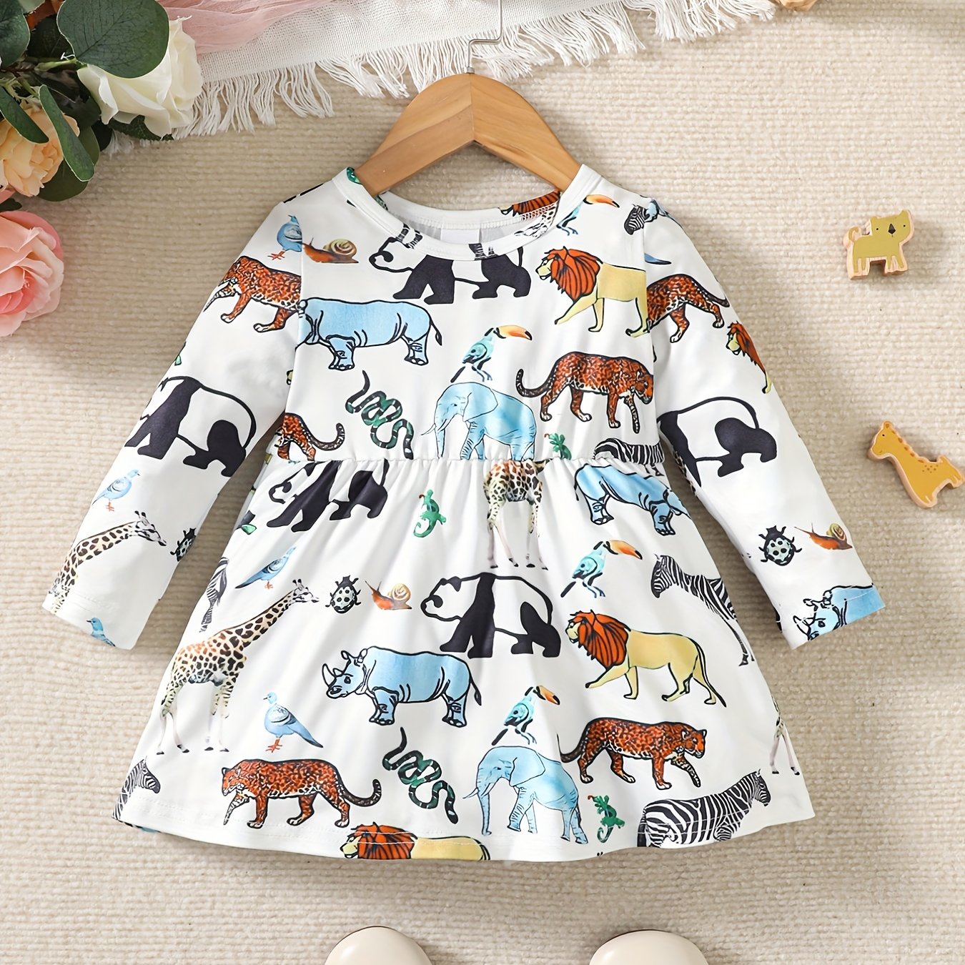 Baby Girls Forest Animal Print Casual Long Sleeve Dress