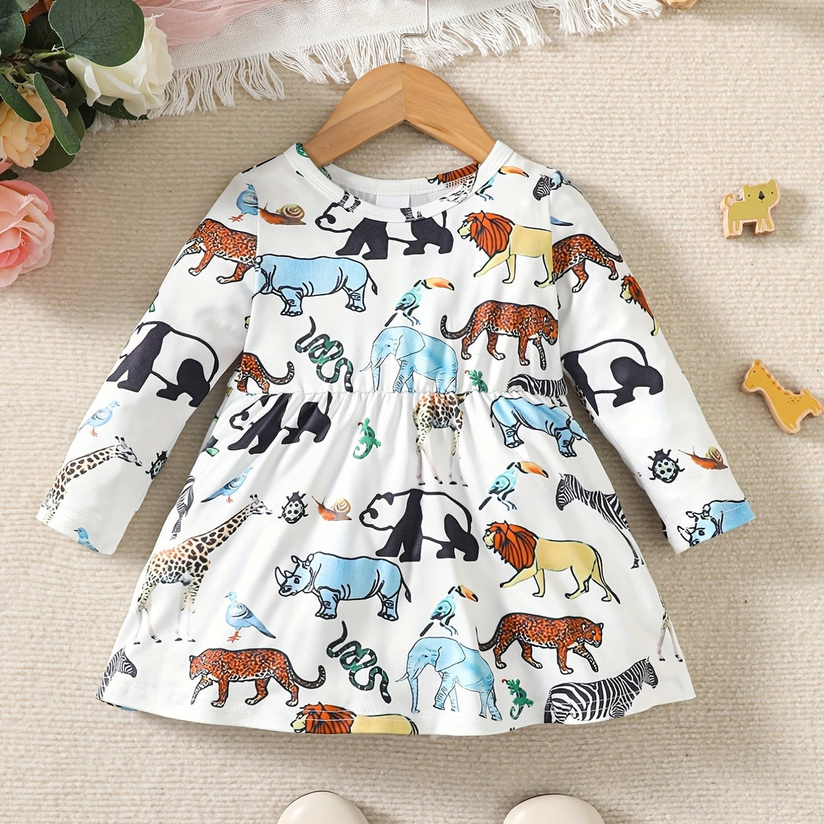 Baby Girls Forest Animal Print Casual Long Sleeve Dress