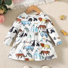 Baby Girls Forest Animal Print Casual Long Sleeve Dress