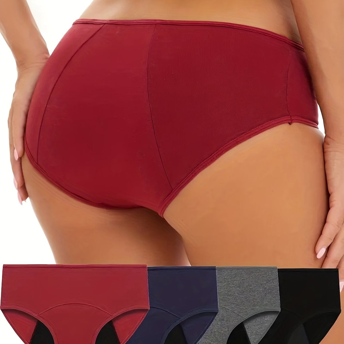 4pcs Solid Period Panties & Comfy Leak proof Stretchy Intimates Panties