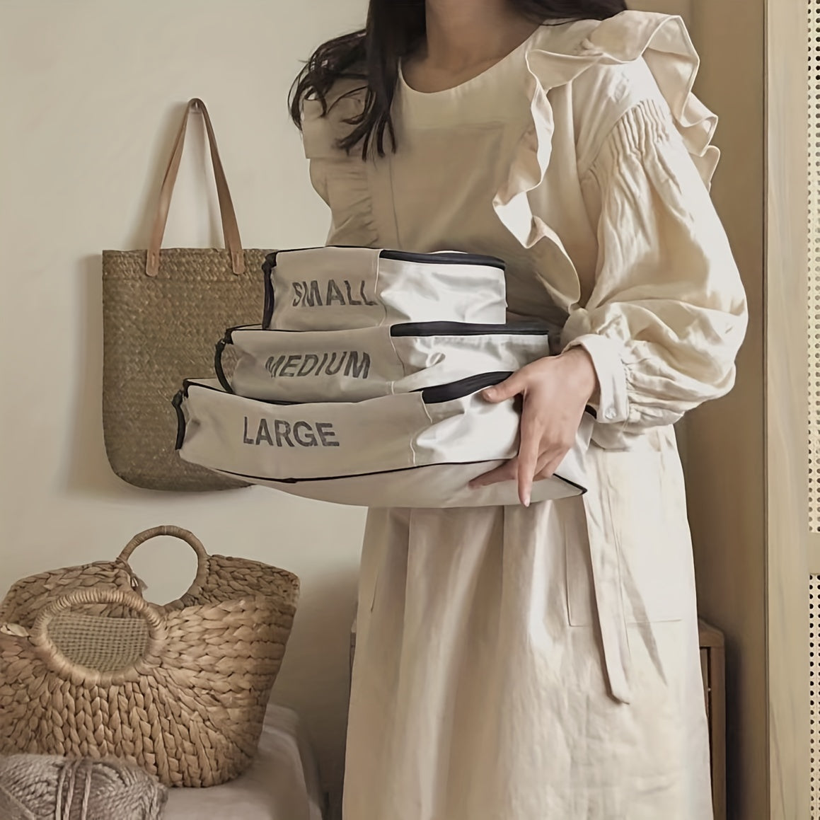 Ruffled Linen Apron X Back Apron with Pockets
