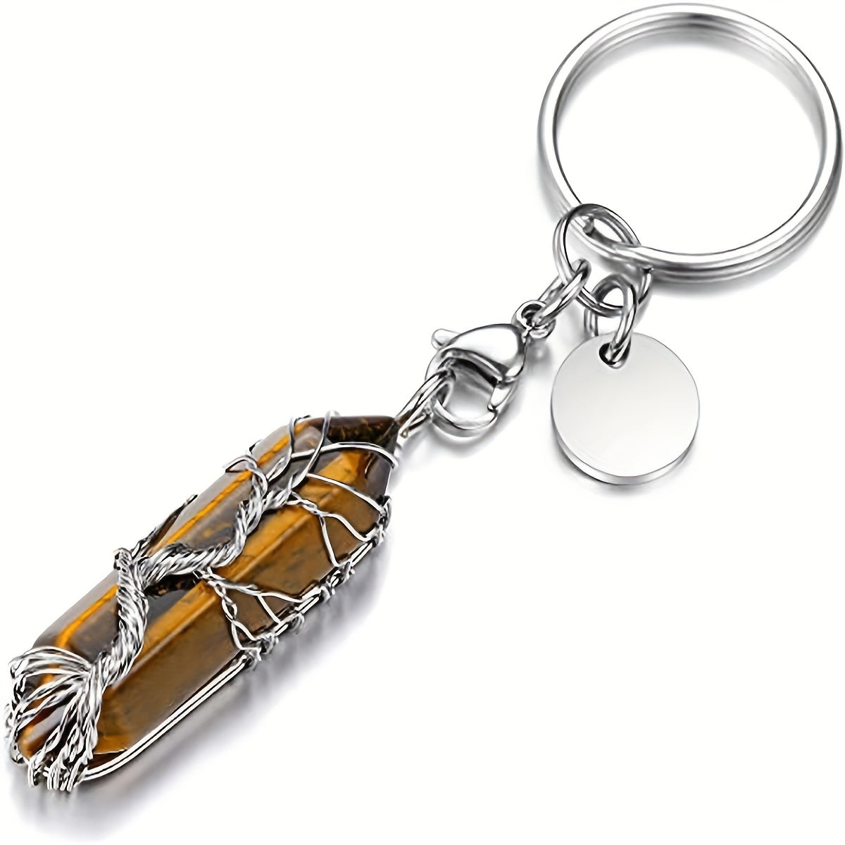 Tree Of Life Wire Wrapped Keyring Healing Stones Hexagonal Crystal Gemstone