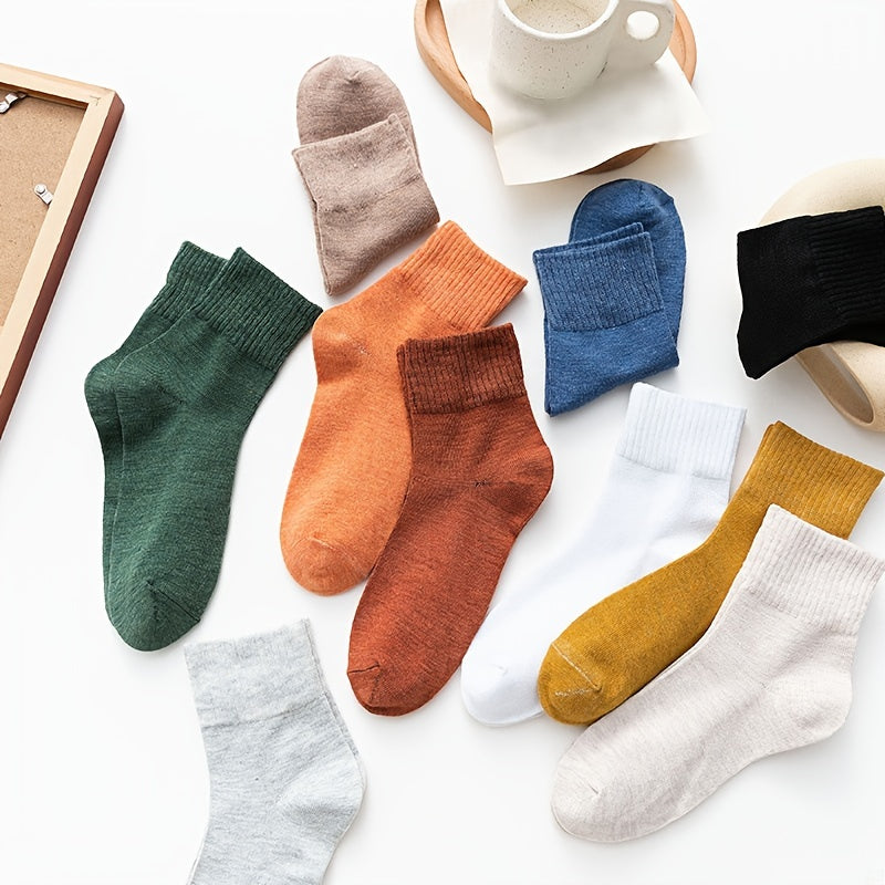 10 Pairs Women's Breathable Mid Tube Socks Solid Color Stockings