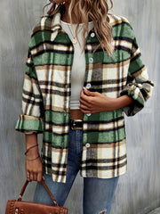  Plaid Long Sleeve Button Up Tunic Top