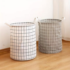 Circular Linen Foldable Storage Basket for Clothes