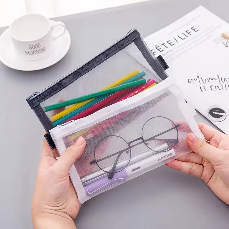 1pc Transparent Mesh Pen Bag Large Capacity Pencil Bag