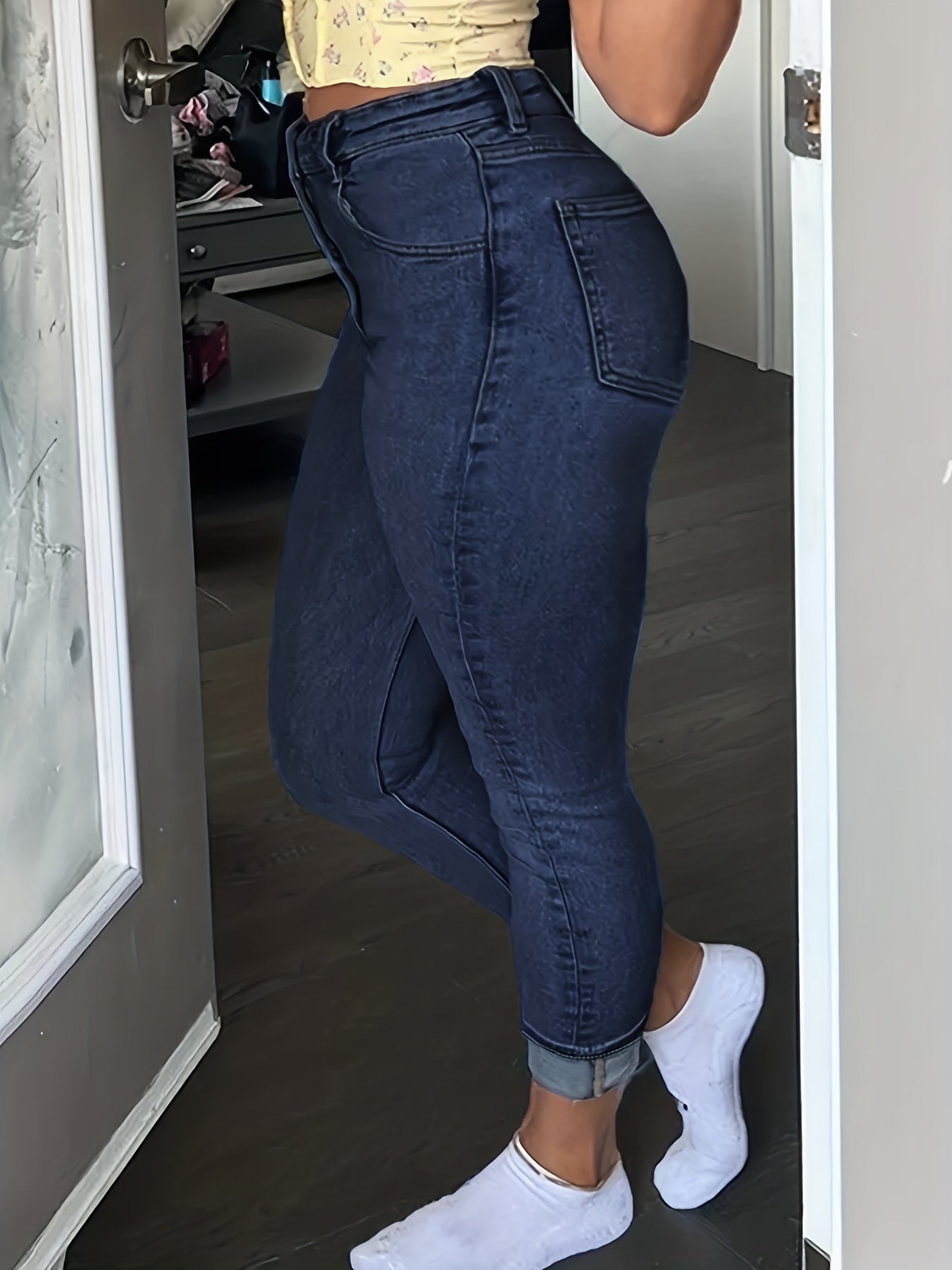  Button Fly High Rise Skinny Jeans