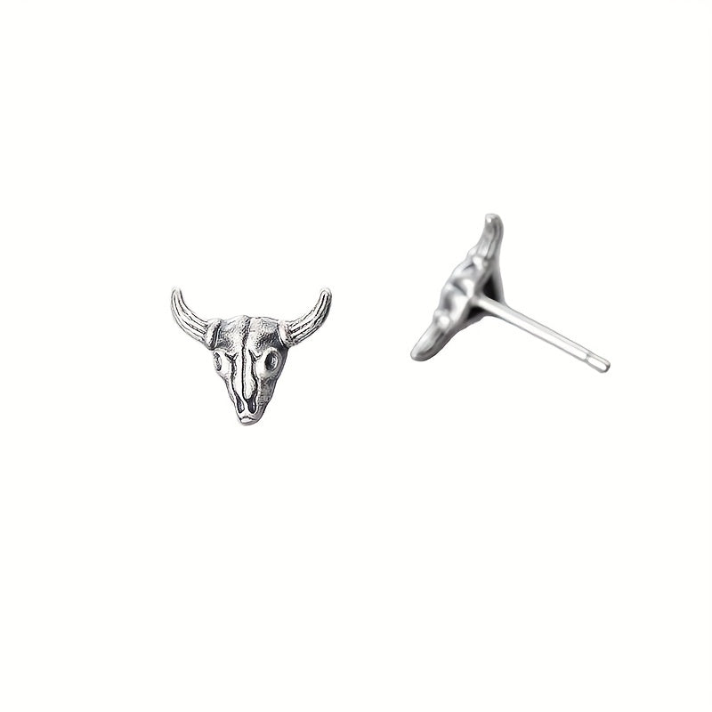 Silver Gray Goat Skull Stud Earrings Punk Alloy Earrings