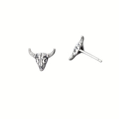 Silver Gray Goat Skull Stud Earrings Punk Alloy Earrings