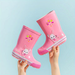 Girl's Cartoon Decorated Rain Boots Slip On Waterproof Outdoor Shoes