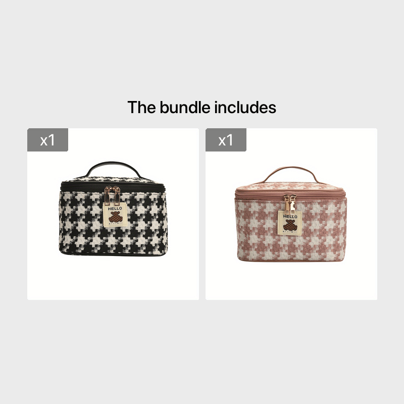 Large Capacity Plaid Toiletry Bag Cosmetic Bag Handbag Travel Storage Bag
