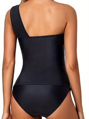  Sexy Tankini Set One Shoulder Ruched Top & Panty Swimsuit