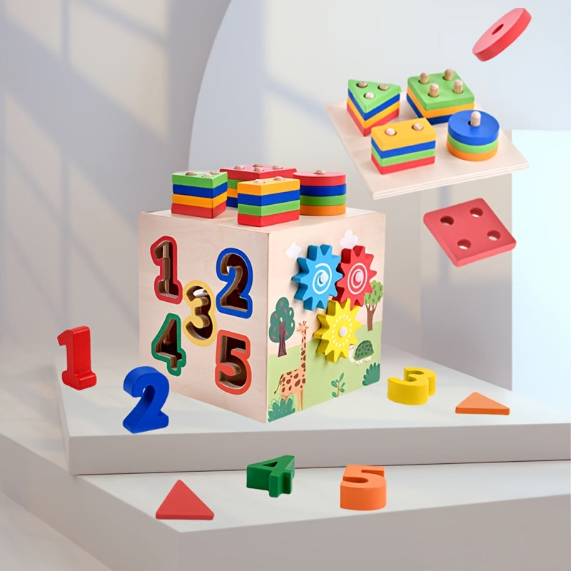 Educational Shape Sorter Toy for Kids with Numbers, Gears & Animals