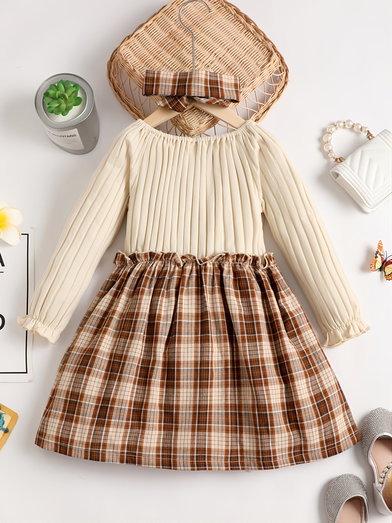 Plaid Bowknot Dress Set for Baby Girls