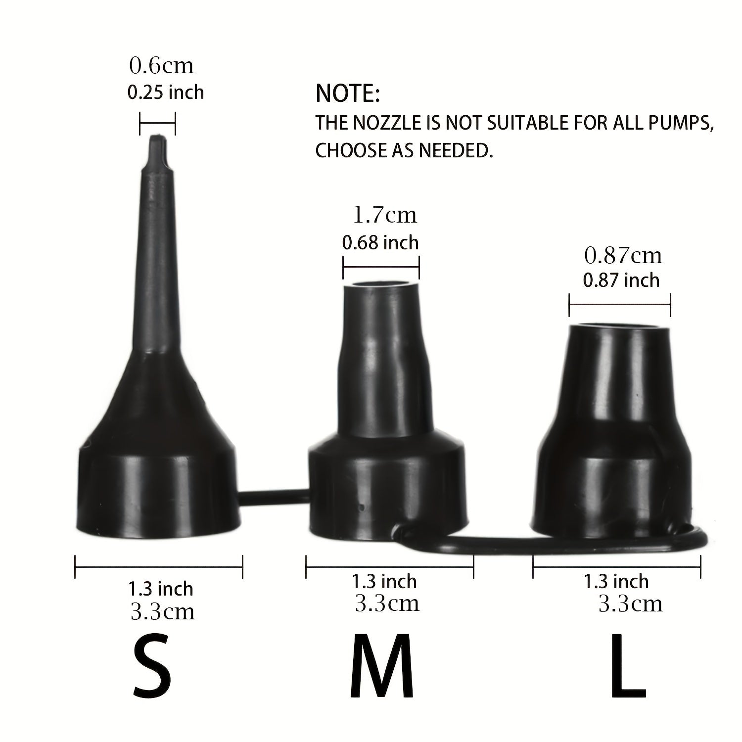 3-Piece Air Pump Replacement Nozzles Set for Inflatables - Various Sizes