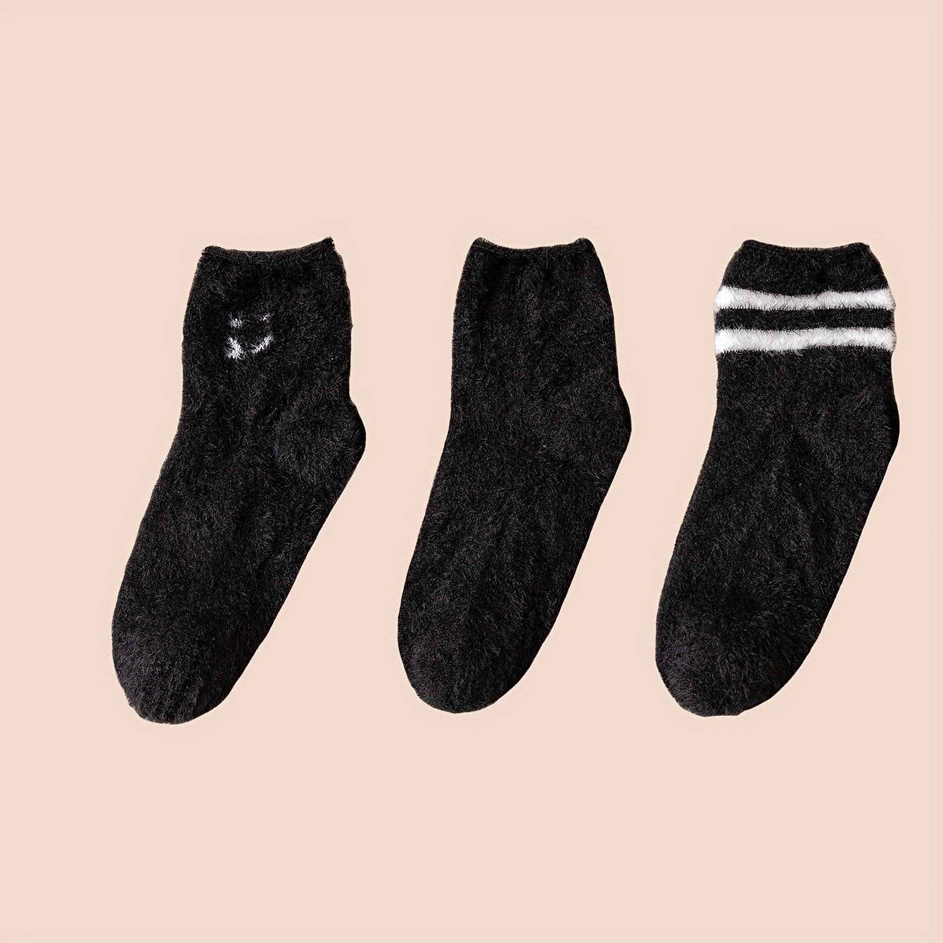 3 Pairs Warm Fuzzy Crew Socks For Winter Women's Stockings