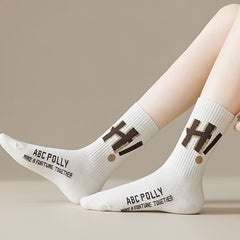 4 Pairs Letter Print Mid Tube Socks Women's Stockings
