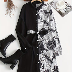  Women's Colorblock Print Button Shirt Dress