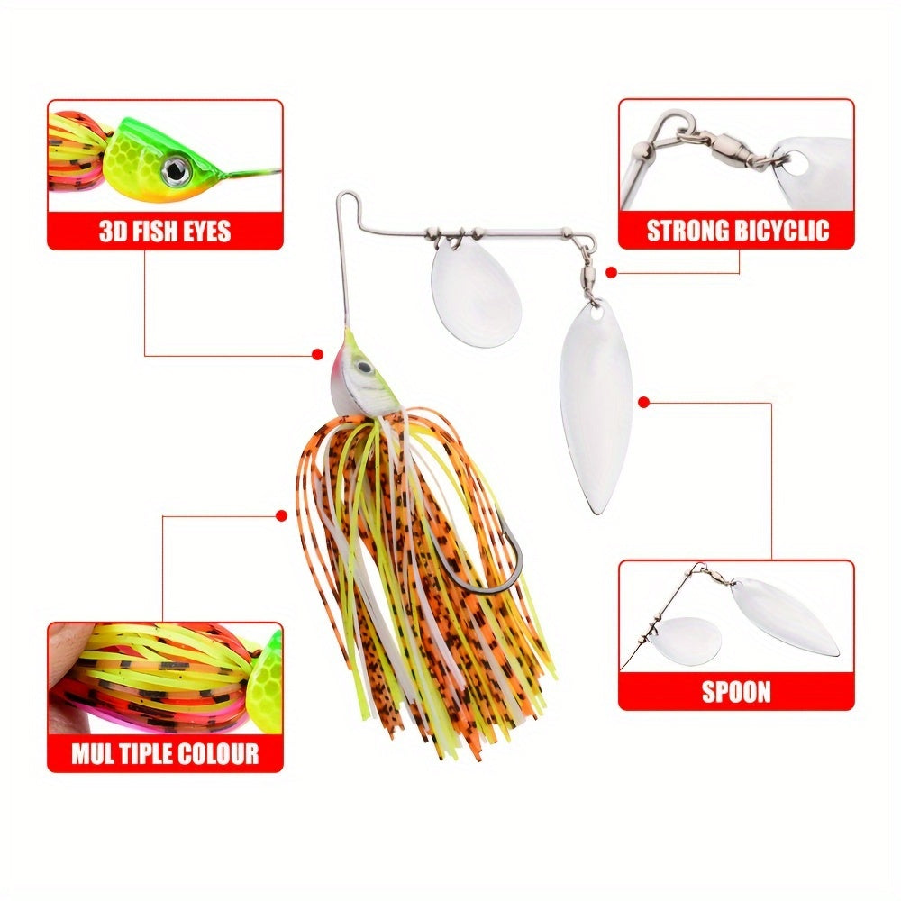 5pcs Spinner Bait Metal Lure With Skirt & Willow Blade for Pike Fishing Tackle