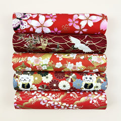 5pcs Red Cotton Fabric Bundles for DIY Sewing Quilting